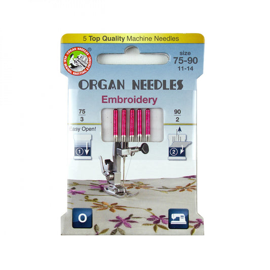 ORGAN Brand Needles Embroidery Assortment (3ea 75, 2ea 90) - 5 count