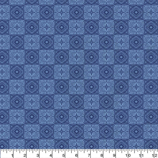 Tiles  - Blue  - Cotton Fabric