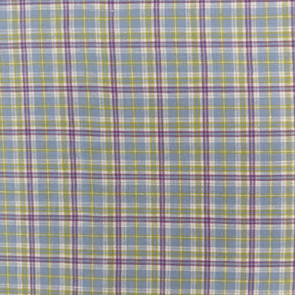 Yarn Dyed European Linen Plaid - Green, Purple & Blue Check