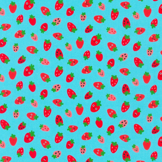 8" Remnant - Strawberries - Blue - Ann Kelle - Digital Print - Cotton Fabric