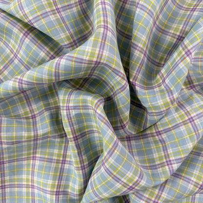 Yarn Dyed European Linen Plaid - Green, Purple & Blue Check