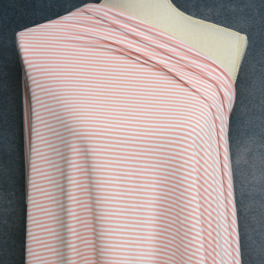 Bamboo Cotton Jersey - Mellow Rose/White Stripes 4mm