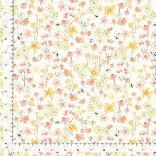 Flying Bee & Florals - Cotton Fabric