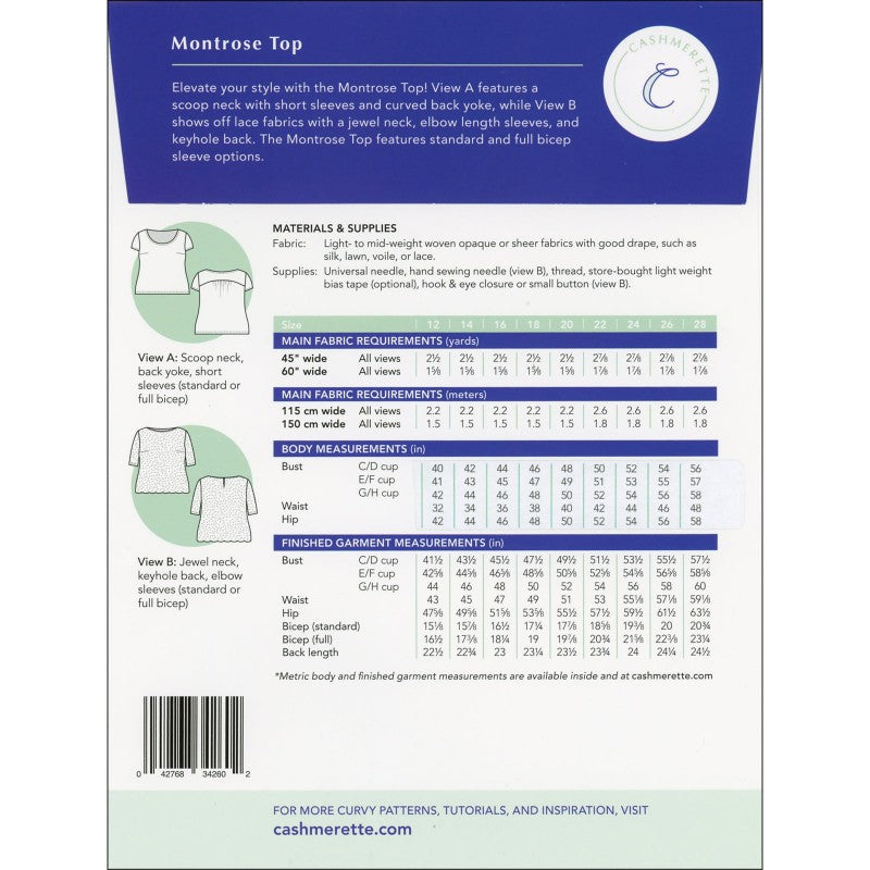 Montrose Top - sizes 12-28  - By Cashmerette