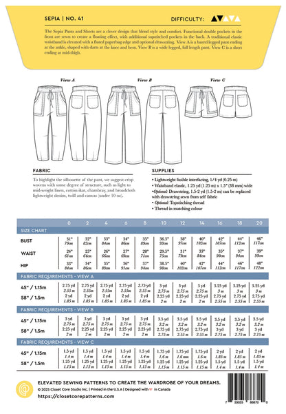 Sepia Pants & Shorts - By Closet Core Patterns