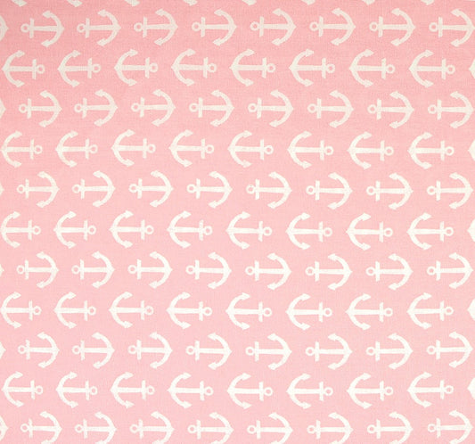 Woven Cotton Fabric - Pink with White Anchors