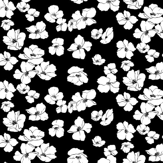 15" Remnant - TENCEL™ Modal Jersey - Floral - Black & White