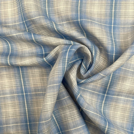 Yarn Dyed 100% Linen Plaid - Blue Large Check - 58"