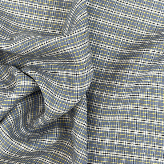 65" Remnant - Yarn Dyed 100% Linen Plaid - Blue Tiny Check - 58"
