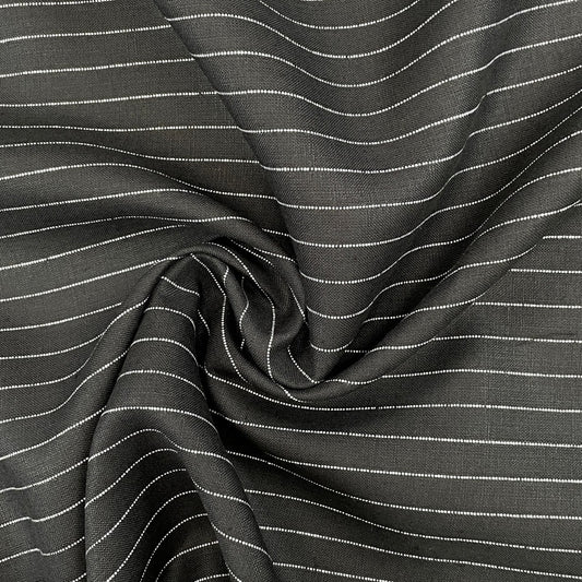Yarn Dyed Midweight Linen Deadstock - Black and Ivory Stripes - 60"