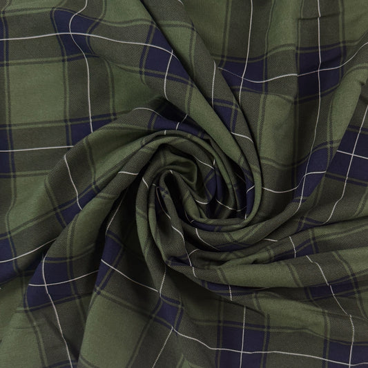 Rayon Twill - Green & Blue Plaid