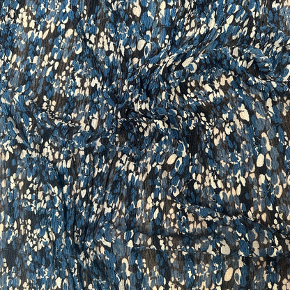 Abstract Crinkle Mesh Knit - Abstract Blue and Black - Poly