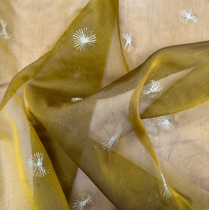 21" Remnant - Gold Embroidered Silk Organza- 10 Momme - 10mm