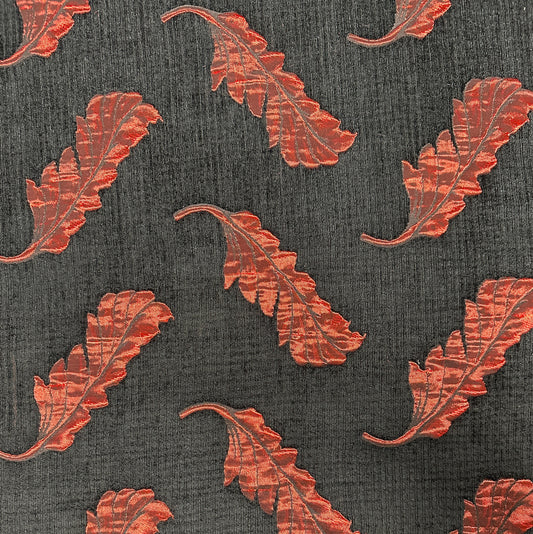 Leaves Brocade Corduroy Coating - Black and Red - Lurex and Poly - Deadstock