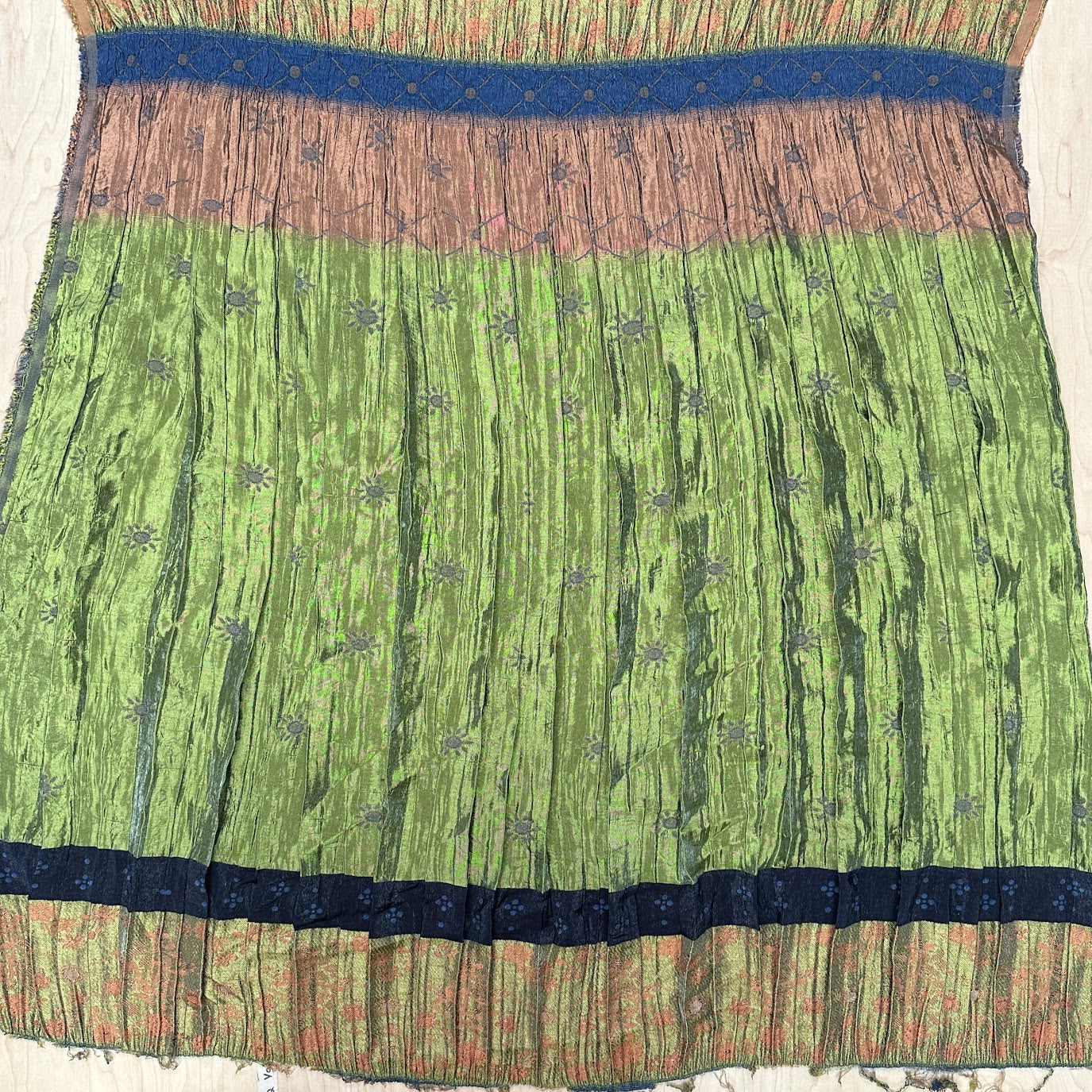 Pre-shirred Iridescent Pleated Woven Deadstock - Lurex and Poly - Green