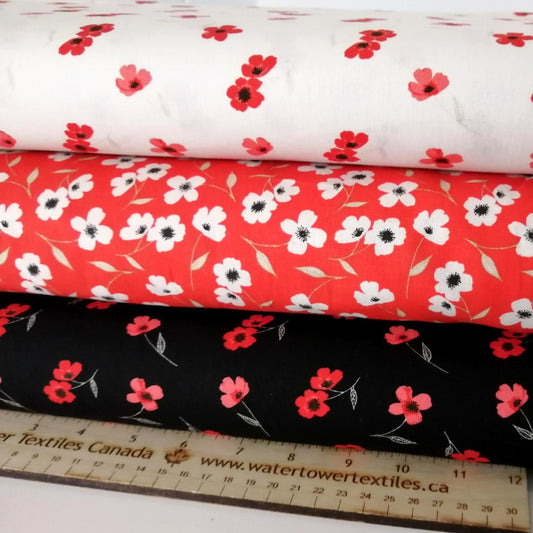 Woven Cotton Fabric - Cream - Poppies