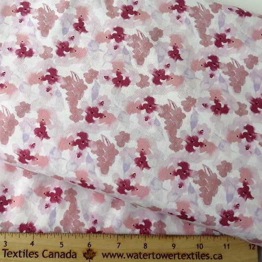 Woven Cotton Fabric - Lilac on White - Watercolour Blossoms