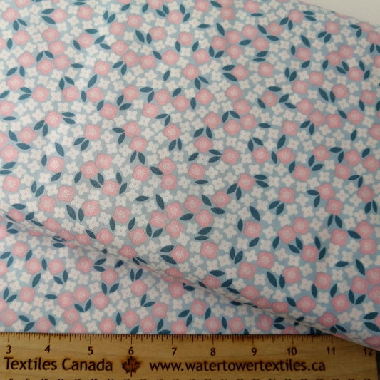 Woven Cotton Fabric - Floral Menagerie - Playful Floral -Blue