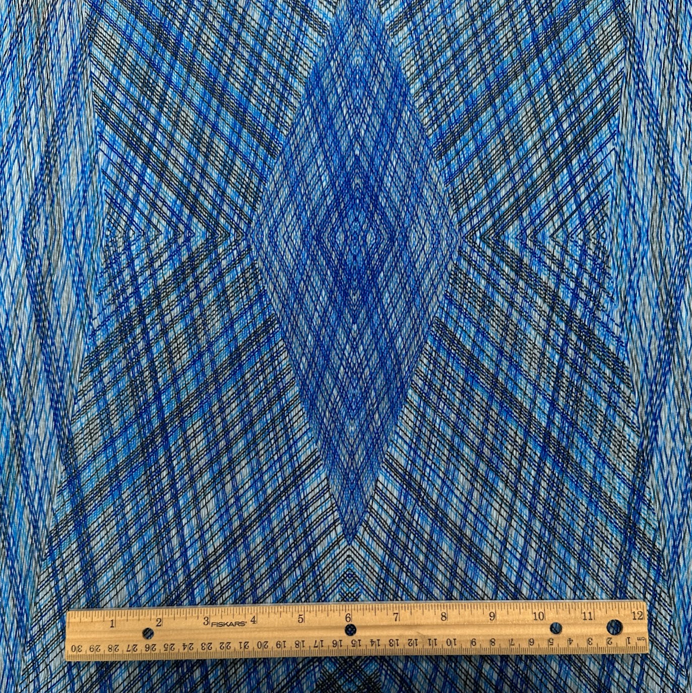 Abstract Blue Yarn Dyed Polyester Pleated Knit - Deadstock