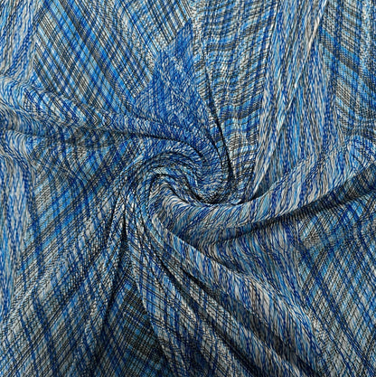 Abstract Blue Yarn Dyed Polyester Pleated Knit - Deadstock