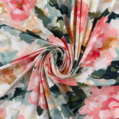 Digitally Printed Cotton Jersey Knit - Large Watercolour Florals