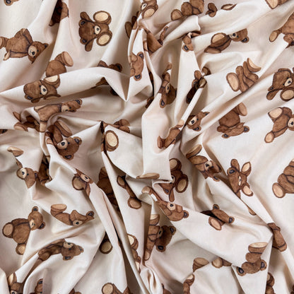 Digitally Printed Watercolor Cotton Jersey Knit - Teddy Bear