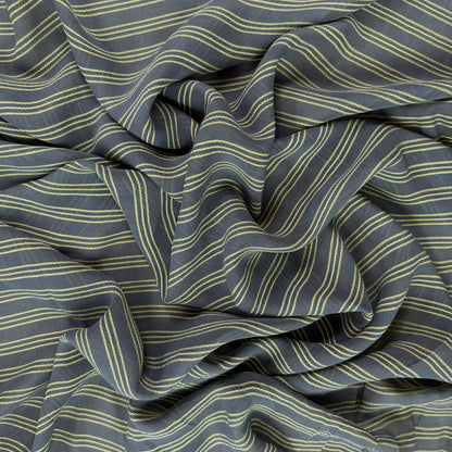 Embroidered Striped Fine Mesh Rayon - Grey & Yellow - Film Studio Deadstock