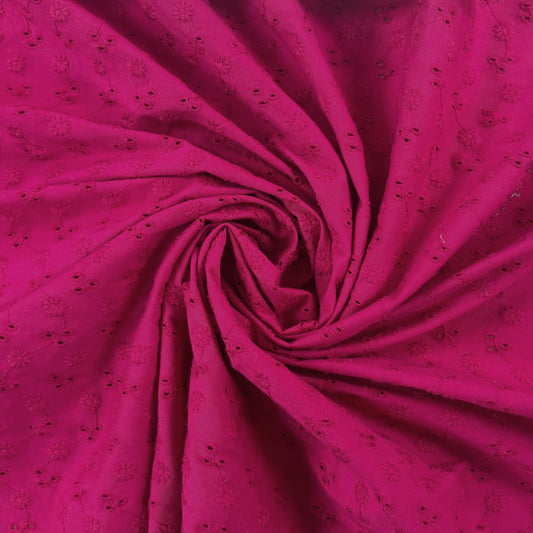 Stretch Cotton Embroidered Florals - Fuchsia
