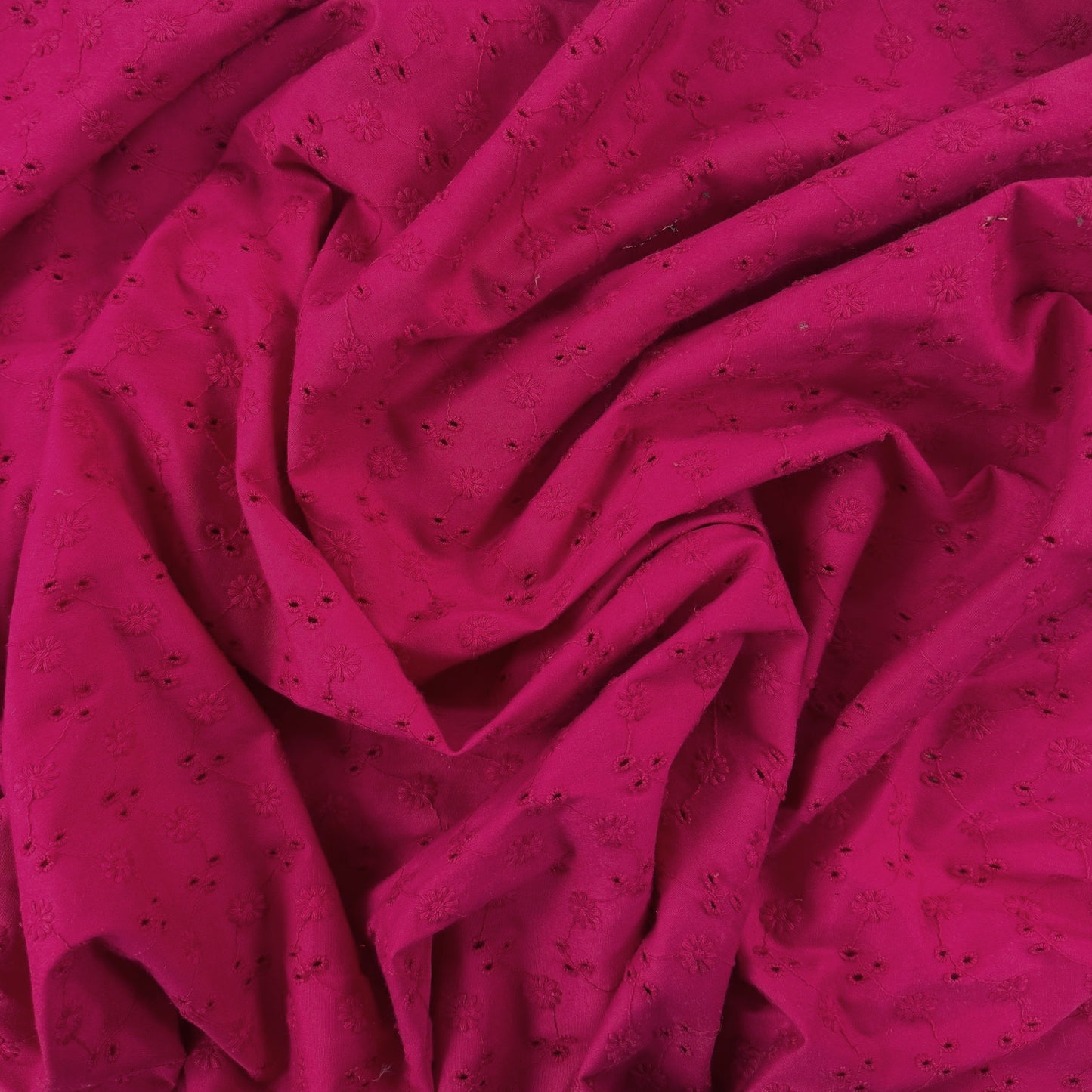 Stretch Cotton Embroidered Florals - Fuchsia