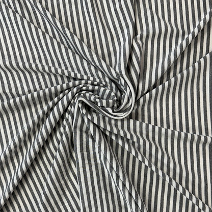 Bamboo Jersey - Charcoal Grey/White Stripes 4mm