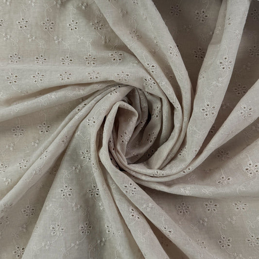 Embroidered Eyelet Cotton Voile - Flower Vines - Taupe