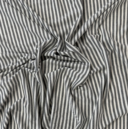 Bamboo Jersey - Charcoal Grey/White Stripes 4mm