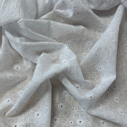 Embroidered Eyelet Cotton Voile - Medium Flowers - Ivory