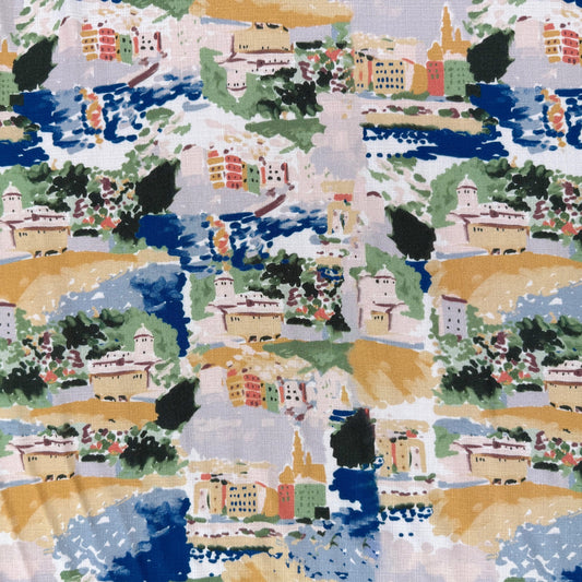 Rayon Slub Digital Print - Coastal Town