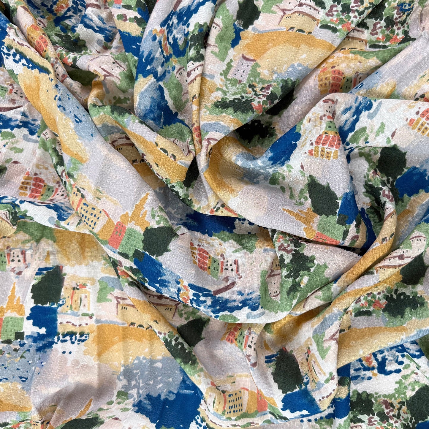 Rayon Slub Digital Print - Coastal Town