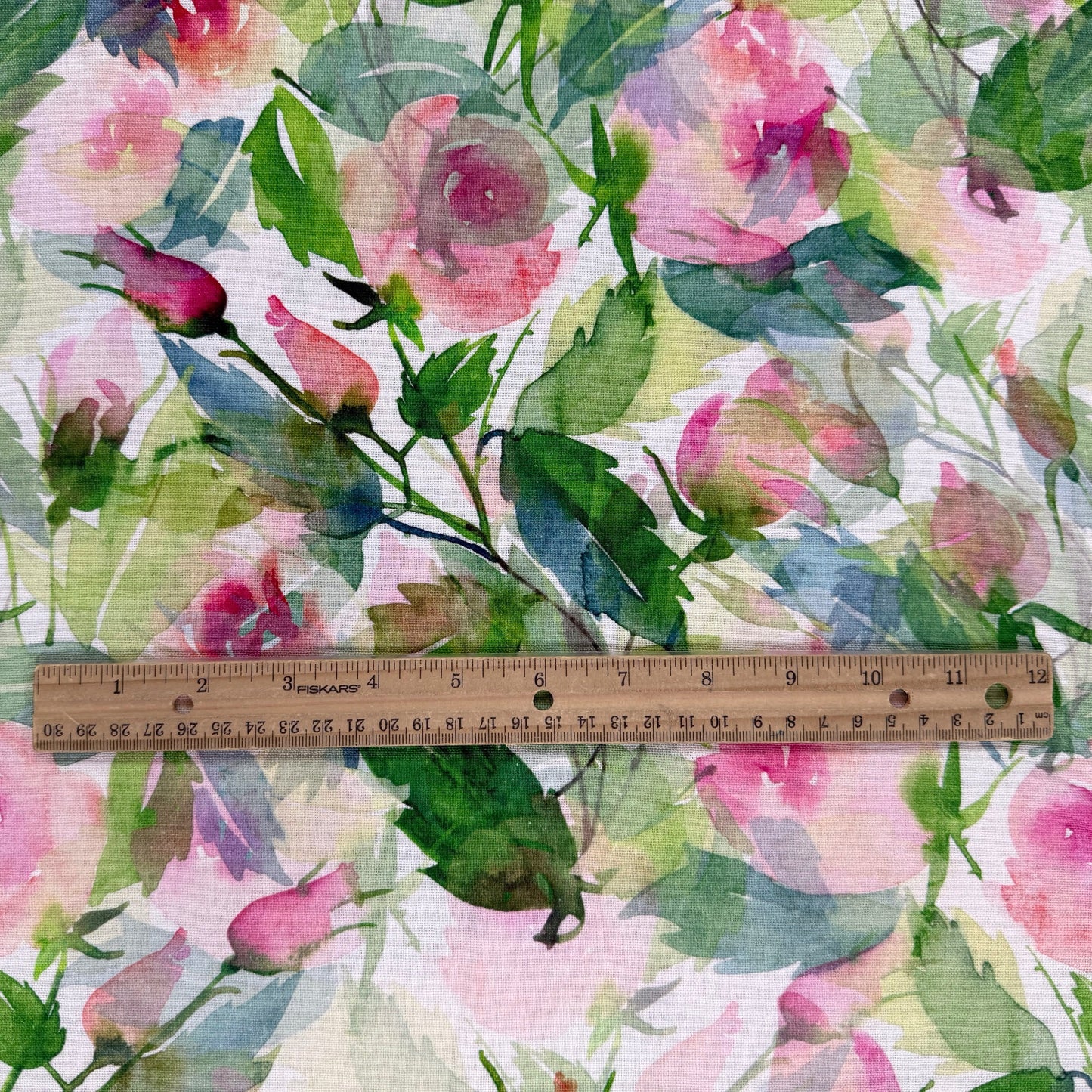 Linen Rayon Digital Print - Green & Pink Large Florals