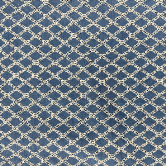 Cotton Embroidered Lattice Denim - Indigo