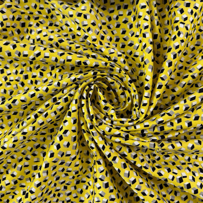 Stretch Cotton - Yellow Geometric Cubes - Film Studio Deadstock