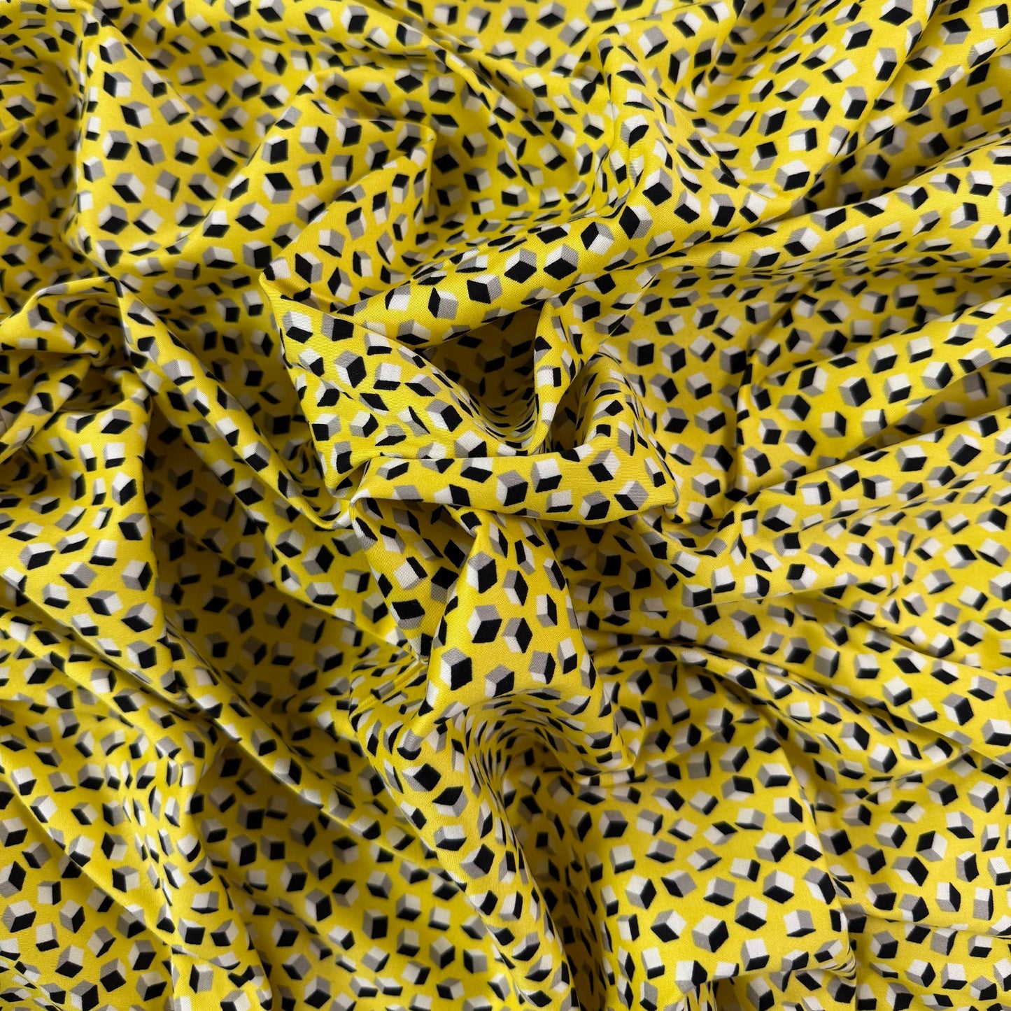 Stretch Cotton - Yellow Geometric Cubes - Film Studio Deadstock