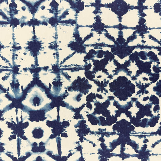 Stretch Linen & Rayon - Indigo & Ivory Shibori  - 44/46"