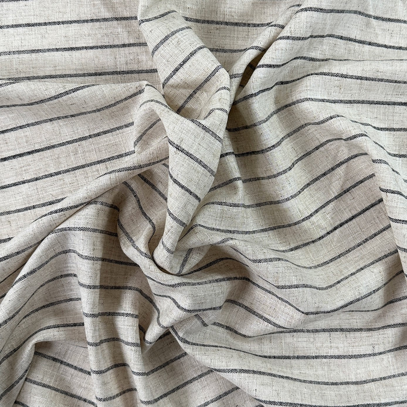 Silky Linen Viscose Noil - Natural & Black Stripe