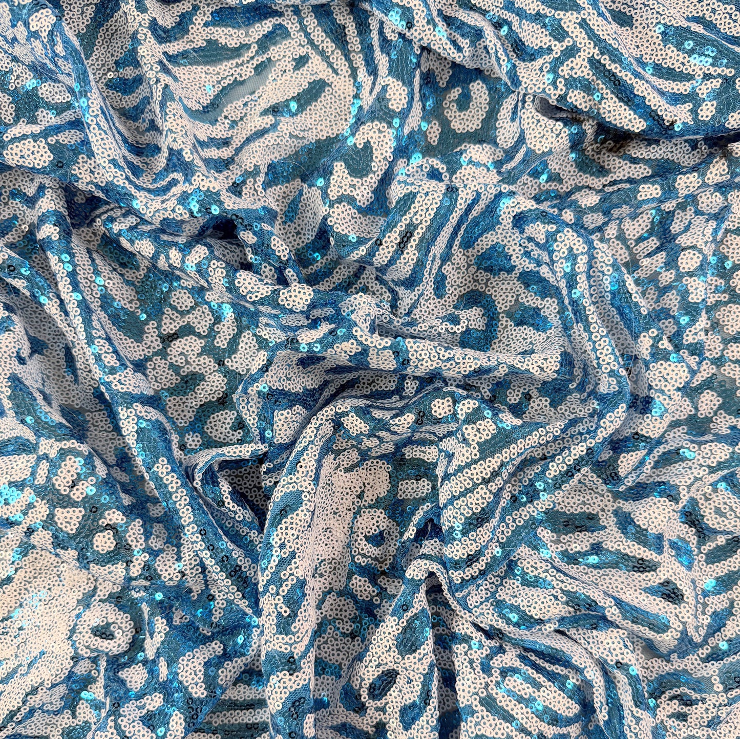 Sequins on Mesh Knit - Blue Zebra Print - Deadstock