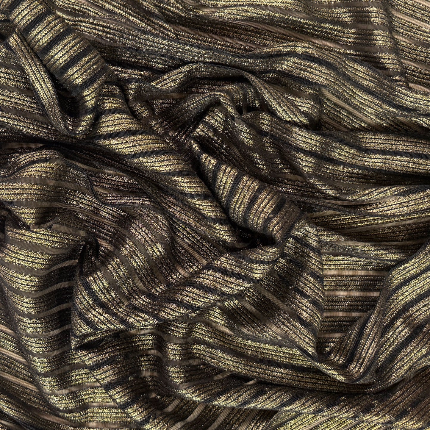 Novelty Knit Nylon & Lurex - Black & Gold Stripe - Deadstock
