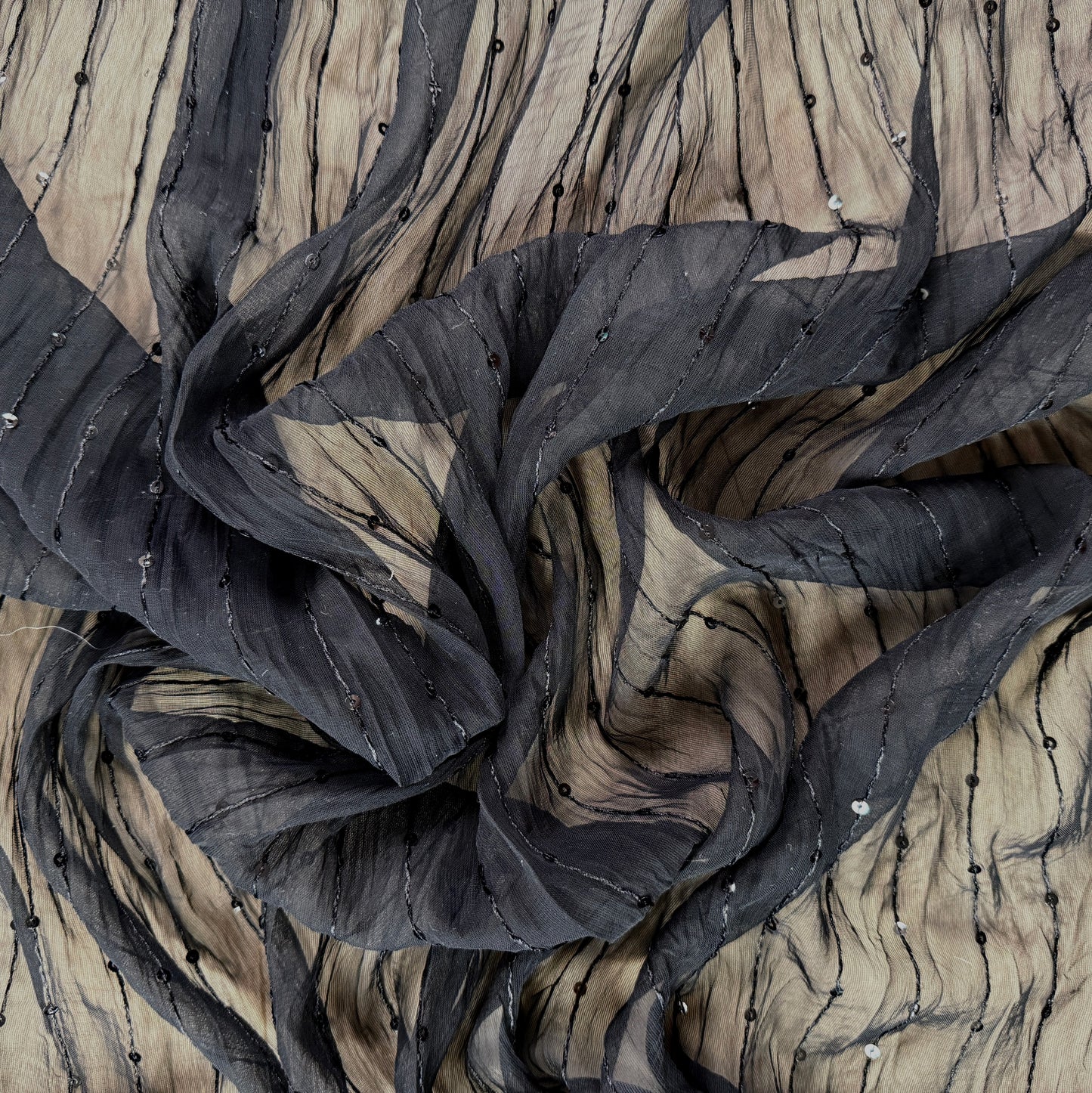 Sheer Sequin Stripe Fabric - Black - Deadstock