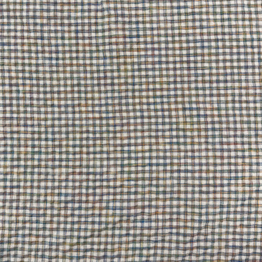 Yarn Dyed Cotton Linen Seersucker - Sage & Denim Plaid