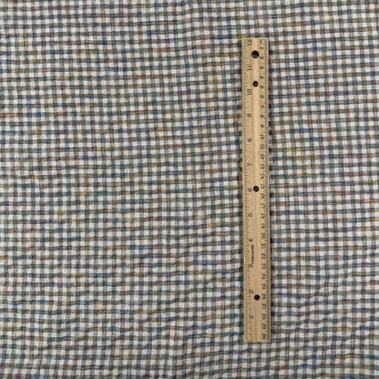 Yarn Dyed Cotton Linen Seersucker - Sage & Denim Plaid