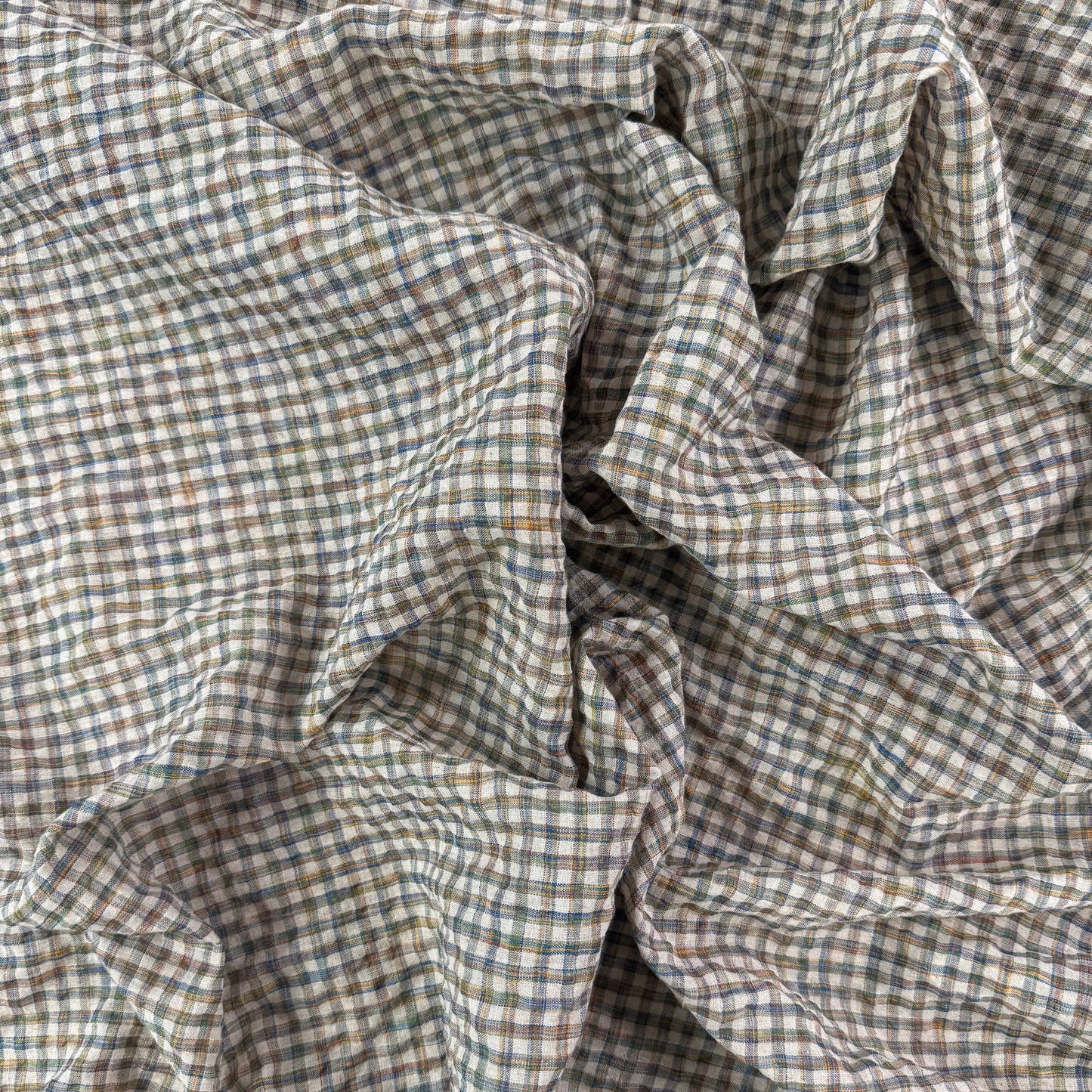 Yarn Dyed Cotton Linen Seersucker - Sage & Denim Plaid