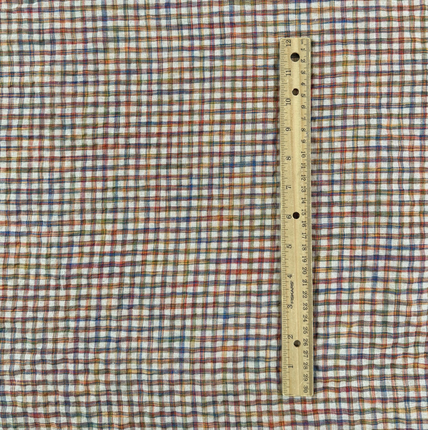 Yarn Dyed Cotton Linen Seersucker - Red & Mustard Plaid