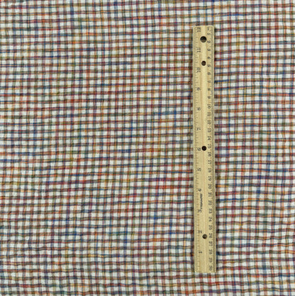 Yarn Dyed Cotton Linen Seersucker - Red & Mustard Plaid