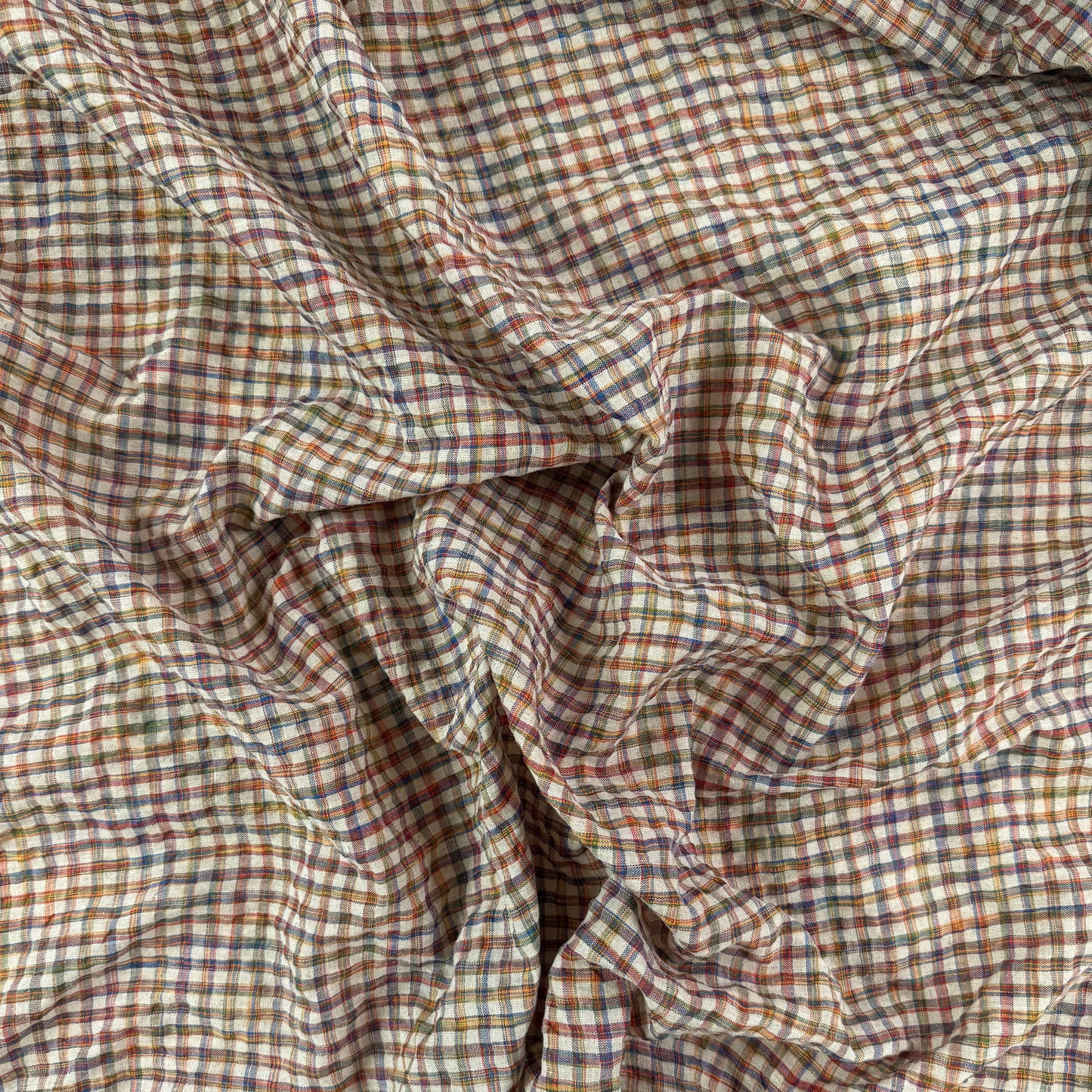 Yarn Dyed Cotton Linen Seersucker - Red & Mustard Plaid